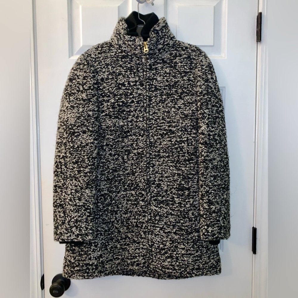 NWT $378 J.Crew Speckled Boucle Black Italian Wool Lodge Coat